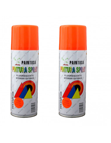 Montoro - Pack 2 botes de pintura en spray naranja fluorescente F202 200 ml, válido para multitud de superfiies de interior y ex