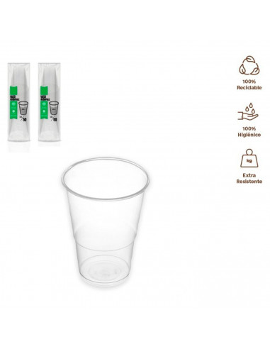 Tradineur - Pack de 100 vasos reutilizables de plástico, 100% reciclables, extra resistentes, higiénicos, apilables - 8,5 x 7 cm