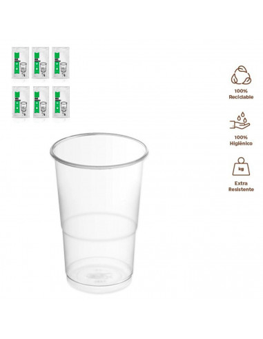 Tradineur - Pack de 48 vasos reutilizables de plástico, 100% reciclables, extra resistentes, higiénicos, apilables - 12 x 9,5 cm