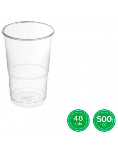 Tradineur - Pack de 48 vasos reutilizables de plástico, 100% reciclables, extra resistentes, higiénicos, apilables - 12 x 9,5 cm