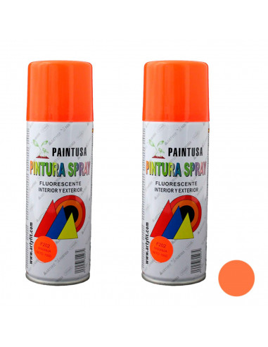 Montoro - Pack 2 botes de pintura en spray naranja fluorescente F202 200 ml, válido para multitud de superfiies de interior y ex