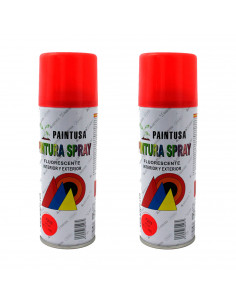 Montoro - Pack de 2 botes de pintura en spray rojo fluorescente, F203, 200 ml, válido para multitud de superficies de interior y