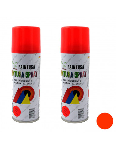 Montoro - Pack de 2 botes de pintura en spray rojo fluorescente, F203, 200 ml, válido para multitud de superficies de interior y