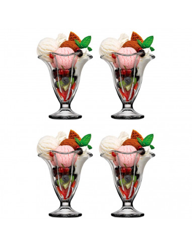 Tradineur - Pack de 4 copas de helado, modelo Canada, vidrio soda lime, diseño sofisticado y elegante, postres, cócteles, aptas