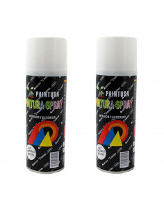 Montoro - Pack 2 botes de pintura en spray blanco brillo A21 200 ml, válido para multitud de superficies de interior y exterior.