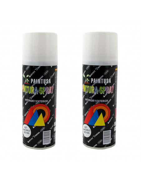 Montoro - Pack 2 botes de pintura en spray blanco brillo A21 200 ml, válido para multitud de superficies de interior y exterior.