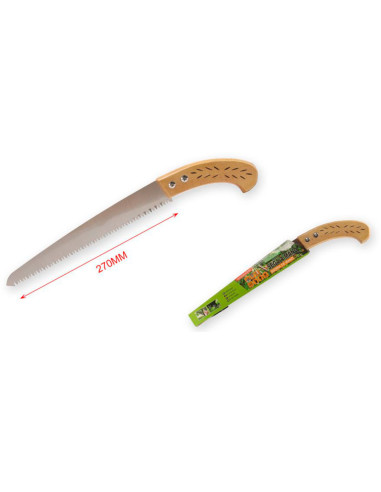 Tradineur - Sierra de mano para podar, mango de madera y hoja de 270 mm, dentado japonés, segueta, resistente y ligera, uso fore