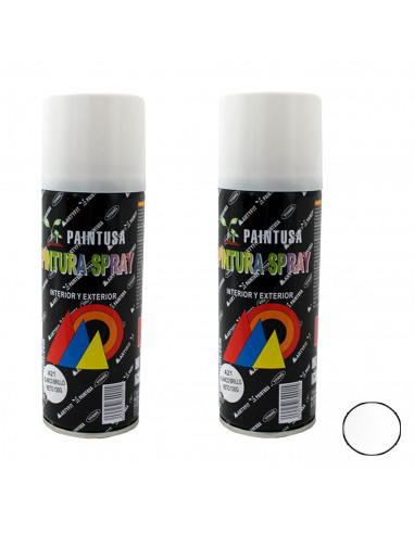Montoro - Pack 2 botes de pintura en spray blanco brillo A21 200 ml, válido para multitud de superficies de interior y exterior.