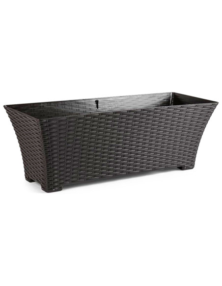 Tradineur - Jardinera Rattan Rectangular de Plástico - Fabricado en España - Ideal para Plantas, hogar, jardín y terrazas - 60 c