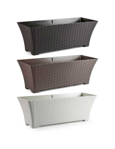 Tradineur - Jardinera Rattan Rectangular de Plástico - Fabricado en España - Ideal para Plantas, hogar, jardín y terrazas - 60 c