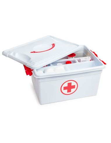 Tradineur - Caja de botiquín de 12 Litros - Fabricado en Plástico - Cierre Seguro - Incluye Bandeja - Almacenamiento de primero