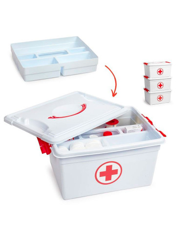 Tradineur - Caja de botiquín de 12 Litros - Fabricado en Plástico - Cierre Seguro - Incluye Bandeja - Almacenamiento de primero