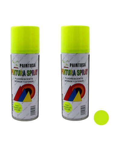 Montoro - Pack 2 botes de pintura en amarillo fluorescente F201 200 ml, válido para multitud de superficies de interior y exteri