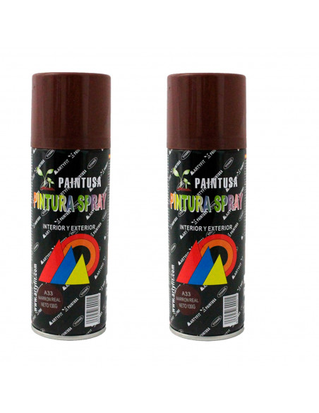 Montoro - Pack 2 botes de pintura en spray marrón real A33 200 ml ,válido para multitud de superficies de interior y exterior Montoro - Pack 2 botes de pintura en spray marrón real A33 200 ml ,válido para multitud de superficies de interior y exterior