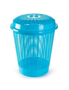 Tradineur - Cesto para ropa sucia con tapa, 57,5 x 45,7 cm, pongotodo redondo, cubo para almacenar la colada, diseño a rayas, fa