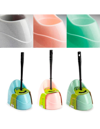 Tradineur - Escobillero Jaspeado WC - Fabricado en Plástico - Dispone de dos escobillas diferentes - 36,5 x 14,5 x 19,5 cm - Col