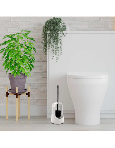 Tradineur - Escobillero Cubierto WC - Fabricado en Plástico - Base tiene una forma alargada para adaptarse - 40 x 14 x 14 cm - C
