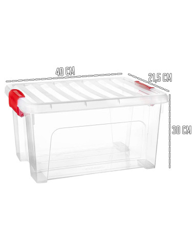 Tradineur - Caja de Almacenamiento Transparente KLIP de 16,6 Litros - Fabricado en Plástico - Cierre Hermético y Seguro - 30 x 4