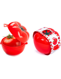 Tradineur - Pack de 2 Guardatomates - Fabricados en Plástico - Almacenamiento de Alimento - Diseño de Tomate - 8,5 x 10,5 x 12,5