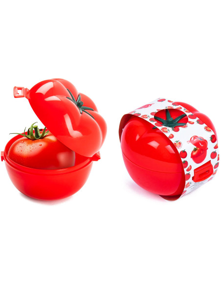 Tradineur - Pack de 2 Guardatomates - Fabricados en Plástico - Almacenamiento de Alimento - Diseño de Tomate - 8,5 x 10,5 x 12,5