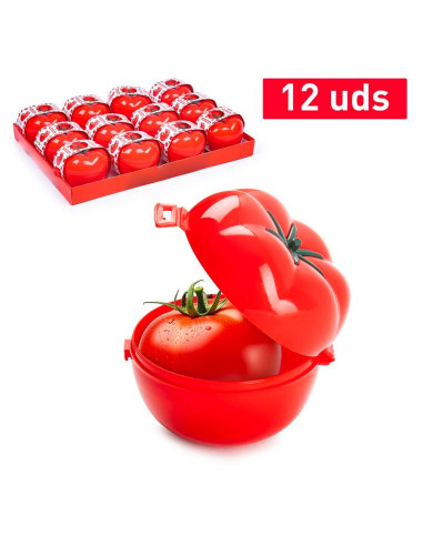 Tradineur - Pack de 2 Guardatomates - Fabricados en Plástico - Almacenamiento de Alimento - Diseño de Tomate - 8,5 x 10,5 x 12,5