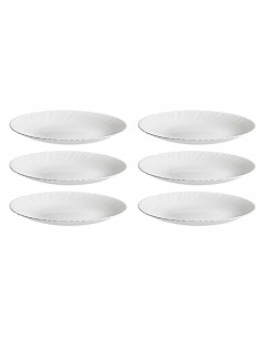 Tradineur - Pack de 6 Platos llanos modelo Titan - Fabricado en Vidrio Opal - Moderno diseño ondulado - Ideal para cenas familia