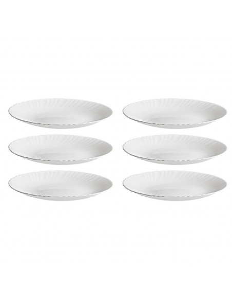 Tradineur - Pack de 6 Platos llanos modelo Titan - Fabricado en Vidrio Opal - Moderno diseño ondulado - Ideal para cenas familia