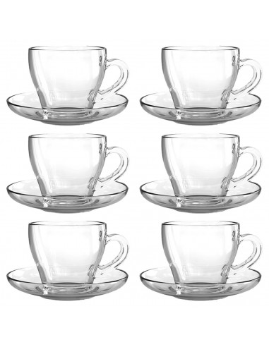 Tradineur - Caja de 6 Tazas con platos Transparentes - Fabricado en Vidrio - Capacidad de 23 cl - Apto para lavavajillas - Ideal