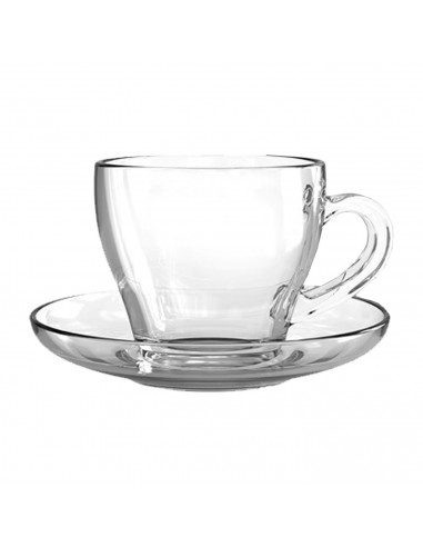 Tradineur - Caja de 6 Tazas con platos Transparentes - Fabricado en Vidrio - Capacidad de 23 cl - Apto para lavavajillas - Ideal