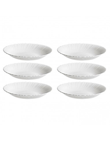 Tradineur - Pack de 6 Platos hondo modelo Titan - Fabricado en Vidrio Opal - Moderno diseño ondulado - Ideal para cenas familiar