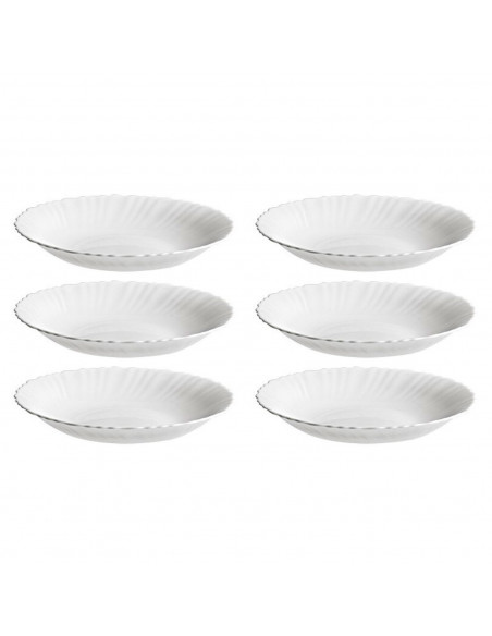 Tradineur - Pack de 6 Platos hondo modelo Titan - Fabricado en Vidrio Opal - Moderno diseño ondulado - Ideal para cenas familiar
