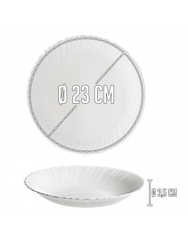 Tradineur - Pack de 6 Platos hondo modelo Titan - Fabricado en Vidrio Opal - Moderno diseño ondulado - Ideal para cenas familiar