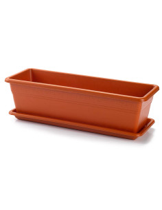 Tradineur - Jardinera con plato Rectangular "Terracota" - PLFT - Fabricado en Plástico - Macetero apto para Exterior e Interior