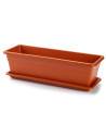 Tradineur - Jardinera con plato Rectangular "Terracota" - PLFT - Fabricado en Plástico - Macetero apto para Exterior e Interior