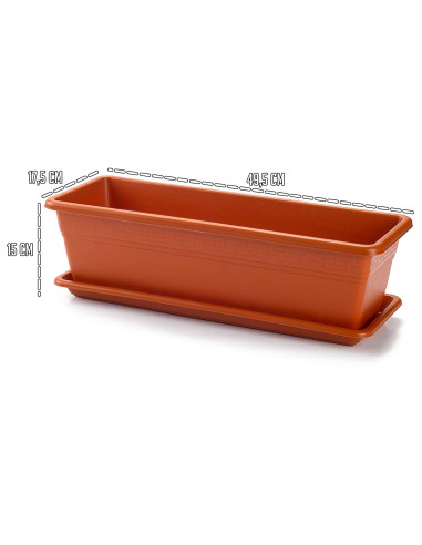 Tradineur - Jardinera con plato Rectangular "Terracota" - PLFT - Fabricado en Plástico - Macetero apto para Exterior e Interior