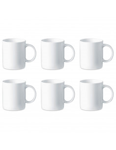 Tradineur - Pack de 6 tazas de porcelana, tazón desayuno, café, infusiones, diseño clásico, aptas para lavavajillas y microondas