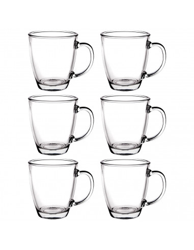 Tradineur - Pack de 6 Taza de vidrio Transparente - Modelo Lisboa - Capacidad de 30 CL - Apto para lavavajillas - Ideal para ser