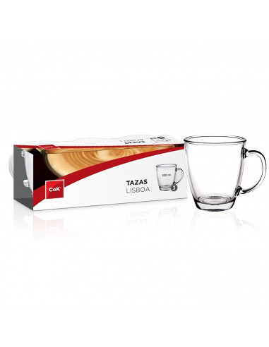 Tradineur - Pack de 6 Taza de vidrio Transparente - Modelo Lisboa - Capacidad de 30 CL - Apto para lavavajillas - Ideal para ser
