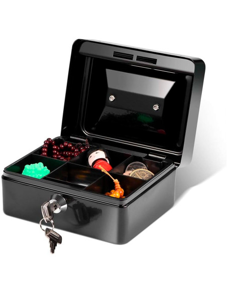 Tradineur - Caja de Caudales Metalica con Llaves - Asa y bandeja con compartimentos para dinero, monedas y billetes - 9 x 20 x 1