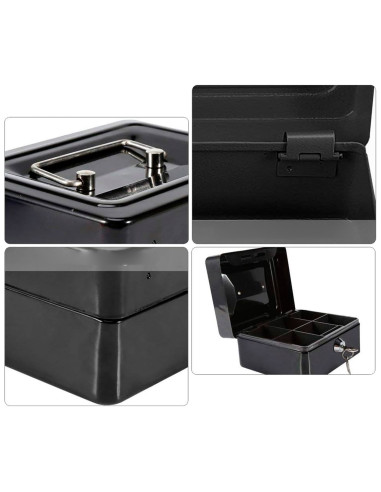 Tradineur - Caja de Caudales Metalica con Llaves - Asa y bandeja con compartimentos para dinero, monedas y billetes - 9 x 20 x 1