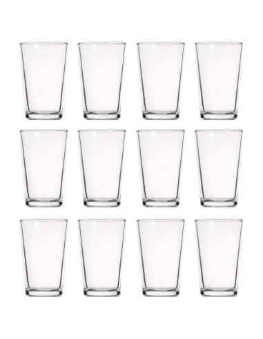 Tradineur - Pack de 12 Vasos modelo "Caña" - Capacidad de 9 cl (3,16 oz) - Fabricado en Vidrio - Apto para lavavajillas y microo