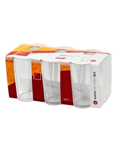 Tradineur - Pack de 12 Vasos modelo "Caña" - Capacidad de 9 cl (3,16 oz) - Fabricado en Vidrio - Apto para lavavajillas y microo