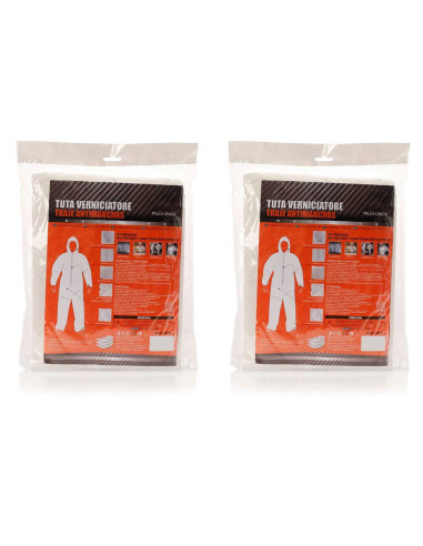 Tradineur - Pack de 2 trajes protectores de trabajo, mono desechable y ajustable, integral, protección, multiusos, bricolaje, me