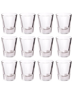 Tradineur - Pack de 12 Vasos modelo "Party" - Capacidad de 4,8 cl (1,60 oz) - Fabricado en Vidrio - Apto para lavavajillas y mic
