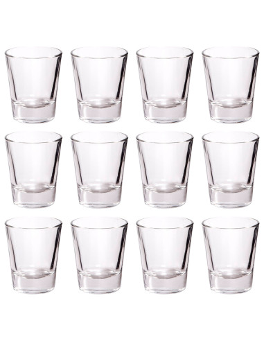 Tradineur - Pack de 12 Vasos modelo "Party" - Capacidad de 4,8 cl (1,60 oz) - Fabricado en Vidrio - Apto para lavavajillas y mic