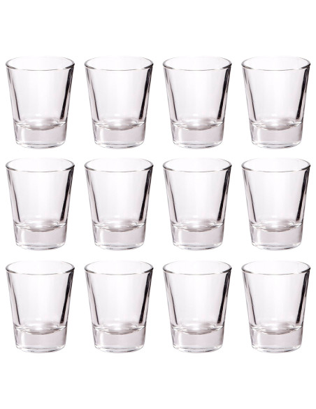 Tradineur - Pack de 12 Vasos modelo "Party" - Capacidad de 4,8 cl (1,60 oz) - Fabricado en Vidrio - Apto para lavavajillas y mic