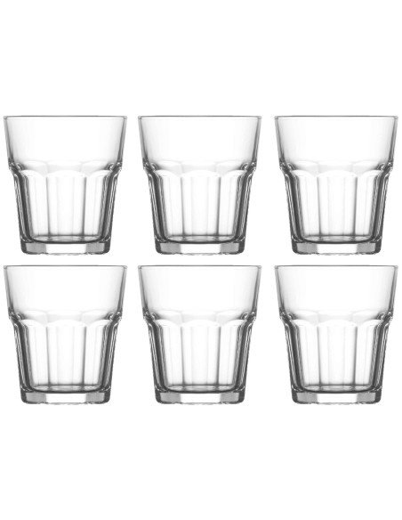 Tradineur - Pack de 6 Vasos modelo Aras - Fabricado en Cristal - Capacidad de 200 cc - Base gruesa - Apto para lavavajillas - Ø