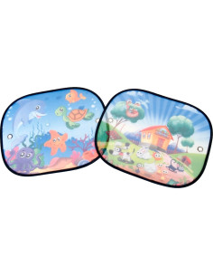 Tradineur - Set de 2 Parasoles Infantiles para ventanillas de coches - Fabricado en Tela y Plástico - Protección contra rayo UV
