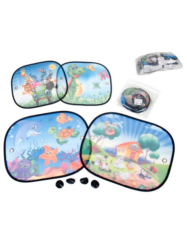 Tradineur - Set de 2 Parasoles Infantiles para ventanillas de coches - Fabricado en Tela y Plástico - Protección contra rayo UV