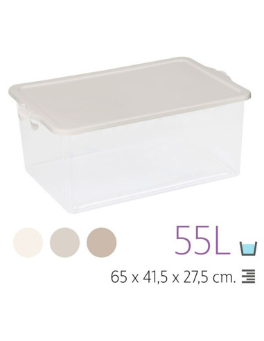 Tradineur - Caja de Almacenamiento Transparente N.º 13 - 55 Litros - Fabricado en Plástico - Cierre Hermético y Seguro - 27,5 x